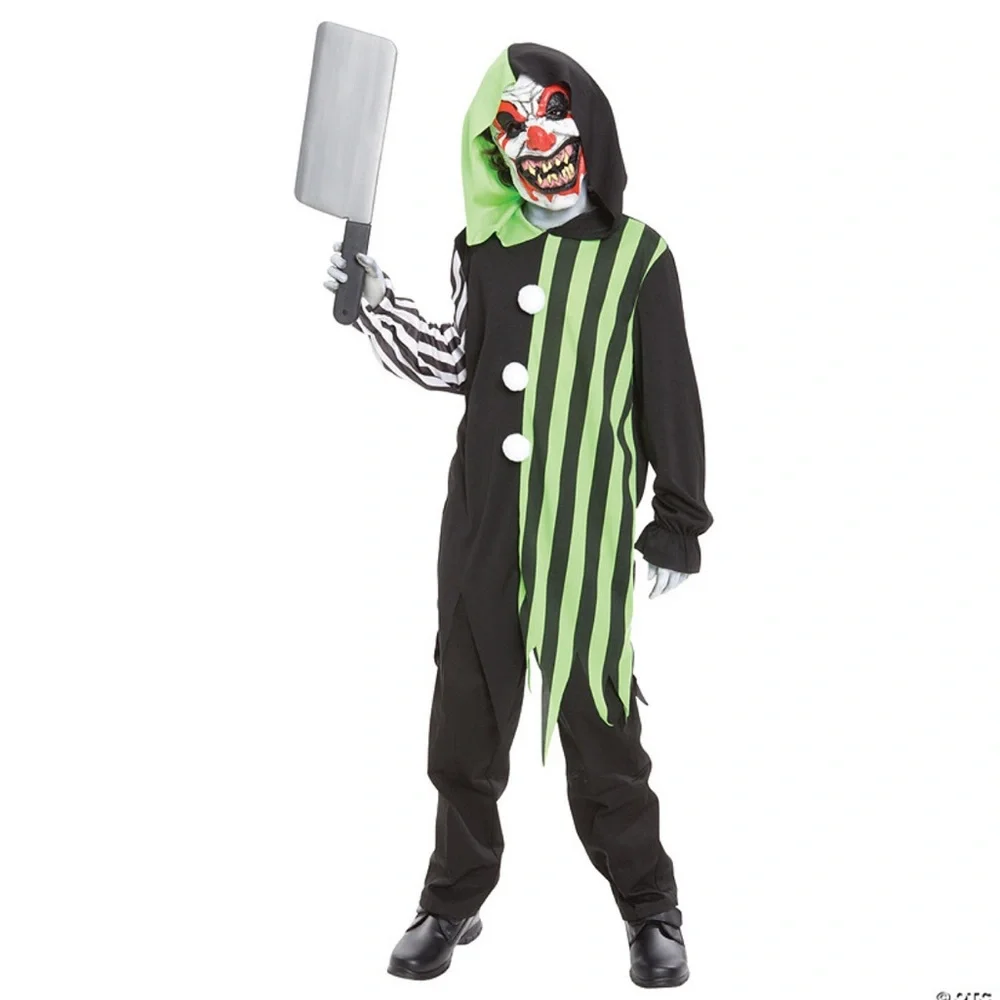 El Wire Clown Neon Costume for Kids - Black and Green with light up mask
